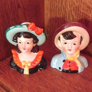 Pair of Vintage Mini Head Vases/Planters Made in Occupied Japan